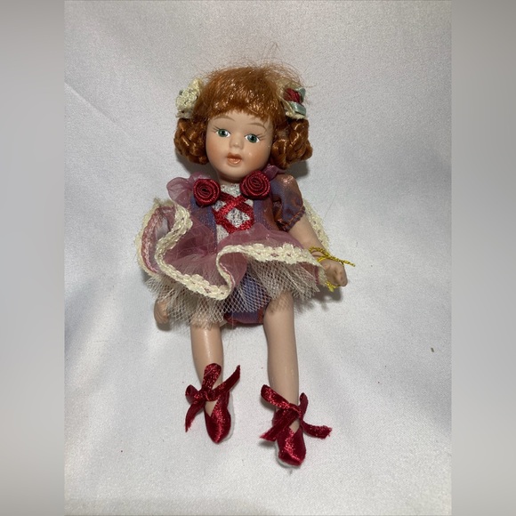 Vintage Porcelain Doll with Red Hair and Red Shoes - Picture 2 of 3
